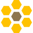 Six bright yellow hexagons arranged around a darker yellow one with a white background.
